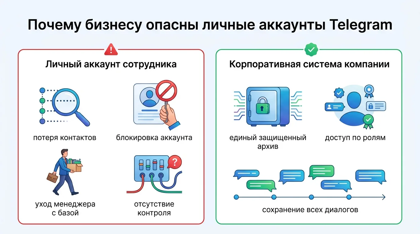 Почему бизнесу опасны личные аккаунты Telegram