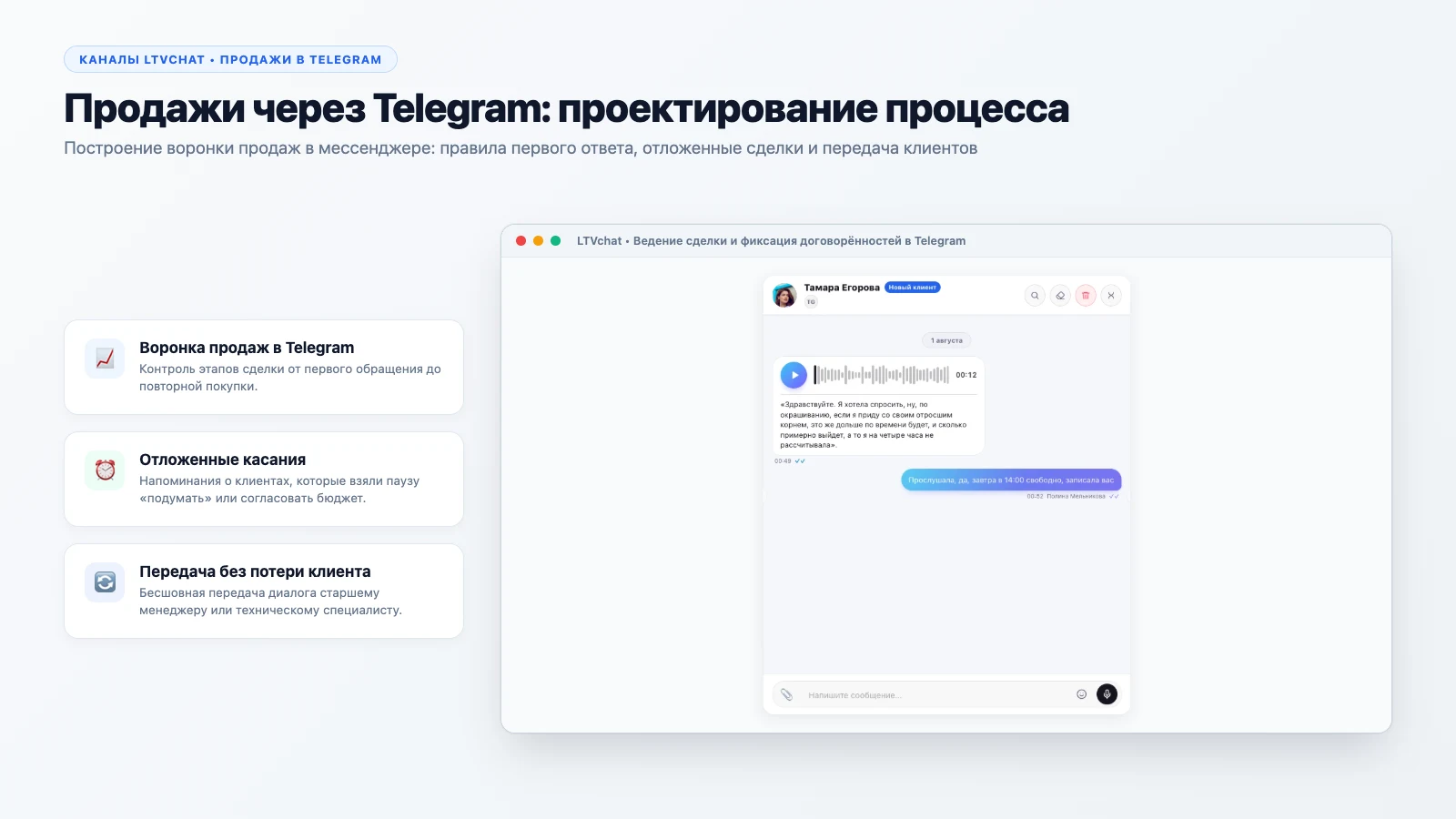 Продажи через Telegram: проектирование процесса