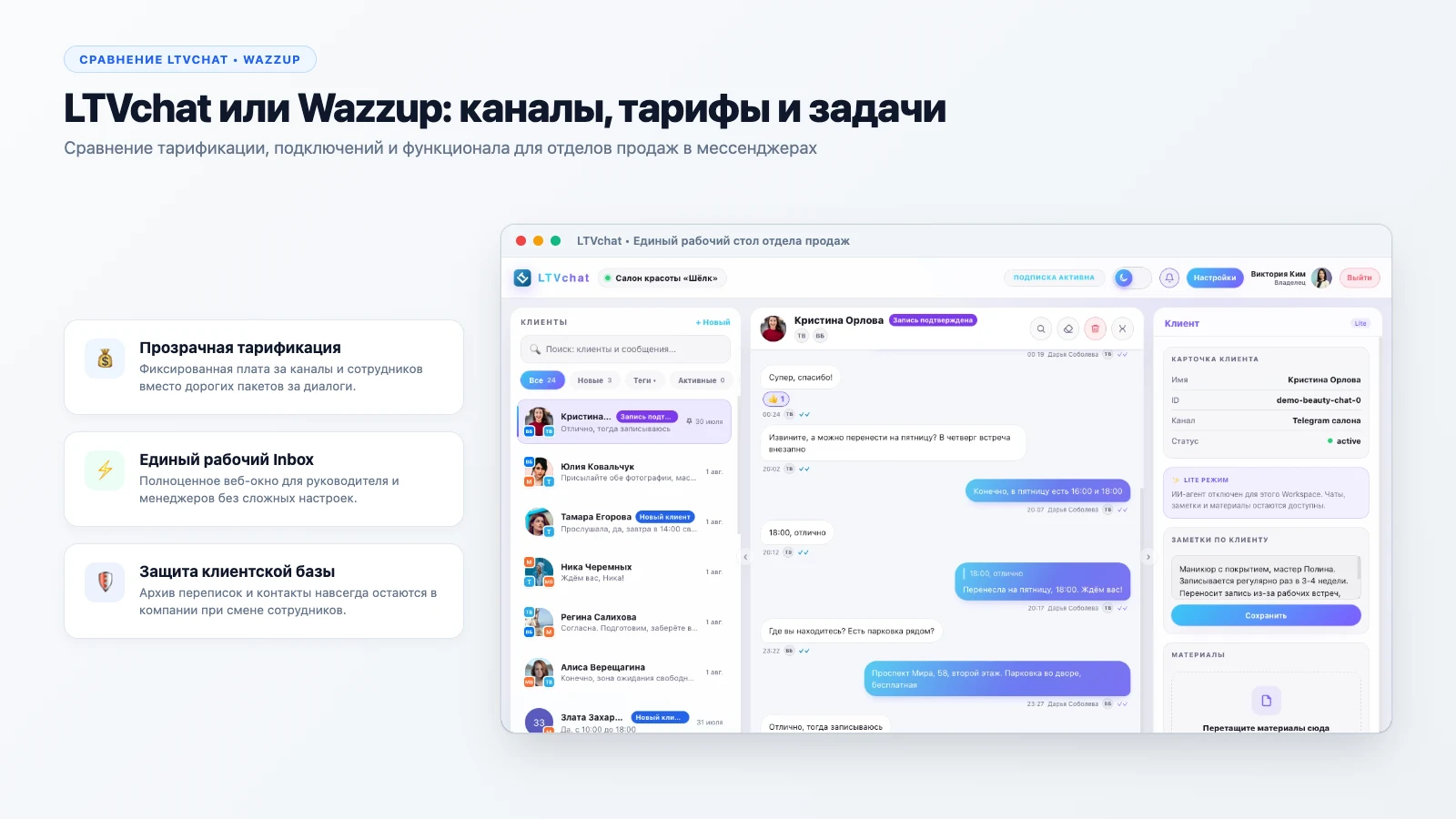 LTVchat или Wazzup: каналы, тарифы и задачи
